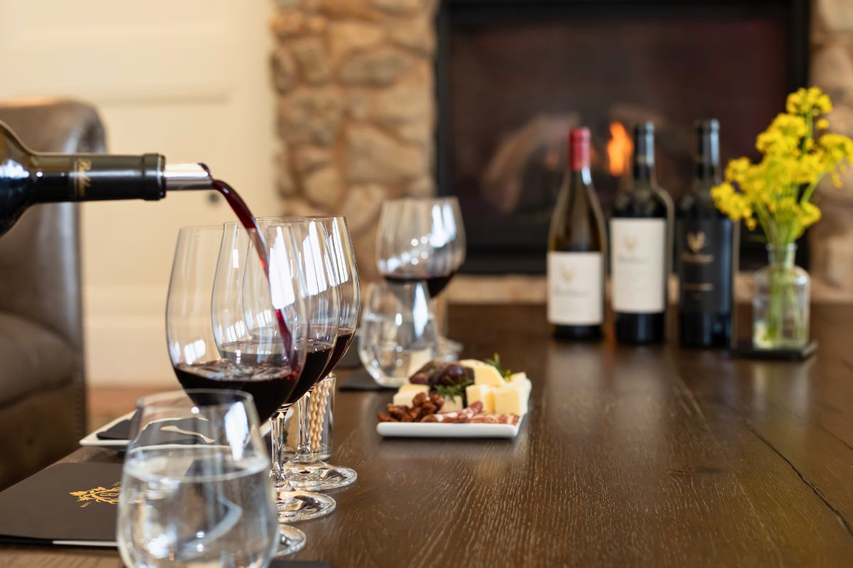 Cheese and charcuterie board paired with a Napa Valley wine tasting flight of Cabernet Sauvignon at Baldacci Family Vineyards.